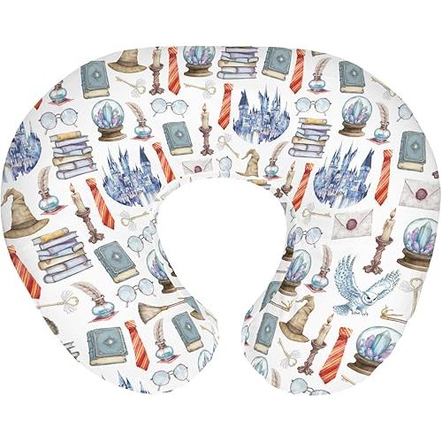 Watercolor Magics Baby Nursing Pillow Covers for Boy Girl Owl Wizard Witch Hat Letter Book Nursery Feeding Pillowcase for Breastfeeding Pillows Wizard Universe Soft Stretchy Covers for Newborn Infant
