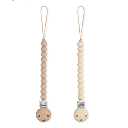 Comfy Cubs Pacifier Clips 2 Pack - 100% Food Grade Silicone Baby Pacifier Clips, BPA & PVC Free - CPSIA Certified, Lightweight and Flexible Baby Gifts - Beige & Light Beige