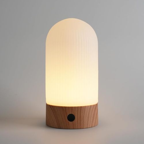 Battery Operated Shower Lamp Waterproof, Small Portable Cordless Table Lamp Rechargeable, Touch Dimmable Mood Light for Home/Patio/Dining/Outdoor (Wood Grain)