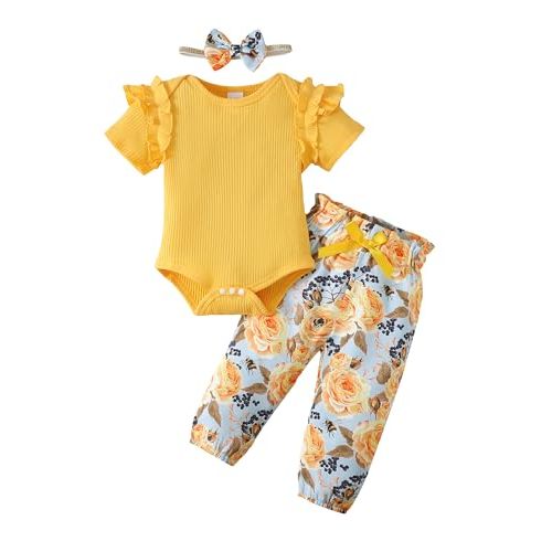 veikimous Newborn Baby Girl Clothes Infant Girl Outfits 0 3 6 12 18 Months Clothes for Girls Headband Clothing Set