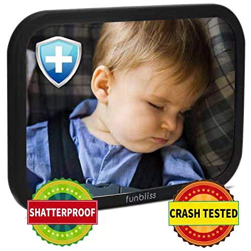 Baby Car Mirror for Back Seat Black - Safely Monitor Infant Child in Rear Facing Car Seat,See Children or Pets in Backseat，Best Newborn Car Seat Accessories, Fully Assembled, Shatterproof