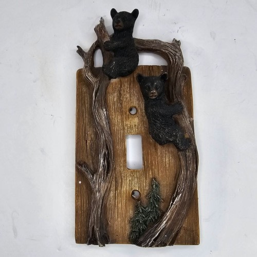 Vintage Slifka Black Bear Cubs Climbing Light Switch Plate Cover