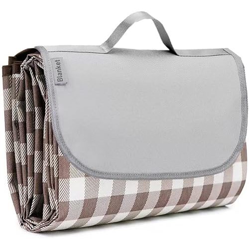 LRUUIDDE Extra Large Picnic Blanket Beach Blankets, Outdoor Foldable Waterproof Sand Mat for Beach Camping Hiking Travel Family Concerts Grass Park Music Festival Lawn Mats (Brown, 80x60inch)