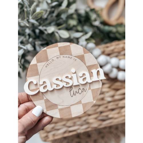 Checkered Name Announcement, Checkered Baby Milestone Board, Monthly Milestone Board