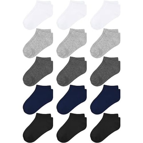 Cooraby 15 Pack Kids' Half Cushion Low Cut Athletic Ankle Socks Boys Girls Ankle Socks