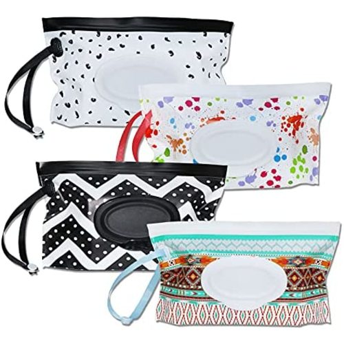4 Pack Baby Refillable Wet Wipe Dispenser, Reusable Wipe Holder Wipes Pouch Container, Portable Travel Wipes Holders & Case, Eco Friendly and Lightweight Wipes Pouch