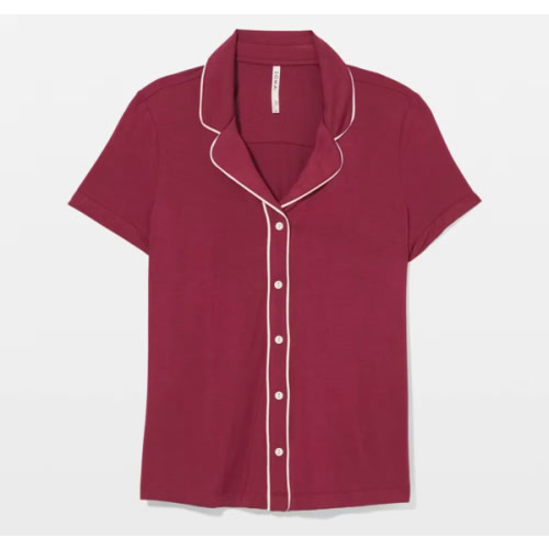 Solid Short Sleeve Notch Collar Pajama Top