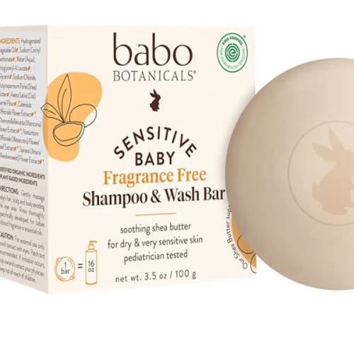 Babo Botanicals Sensitive Baby Fragrance-Free 2-in-1 Shampoo & Wash Bar - Shea Butter, Calendula & Aloe Vera - EWG Verified - Cruelty-Free - Vegan - Pediatrician Tested - For Babies & Kids