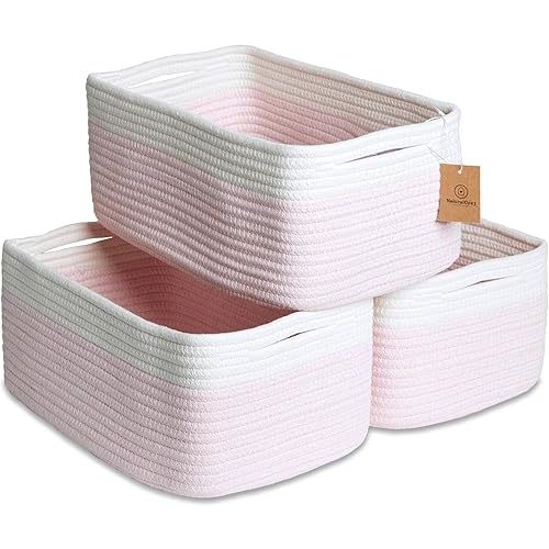 NaturalCozy 13.5”x8.5”x5.5” Rectangle Storage Baskets for Shelves 3 Pack | Cotton Rope Woven Small Baskets for Organizing | Small Storage Bins for Nursery, Bathroom, Closet, Shelf, Decorative