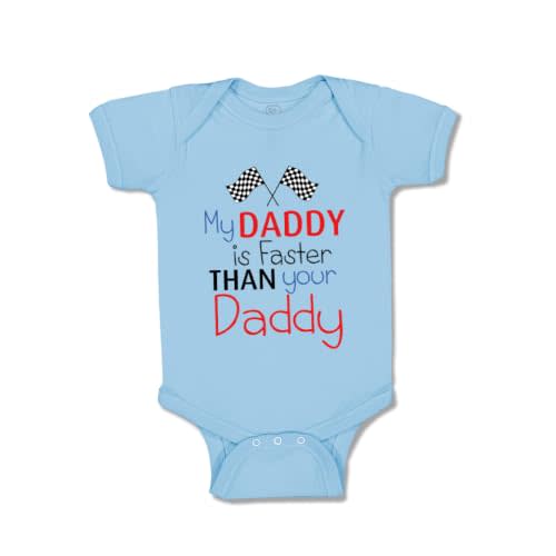 Custom Baby Bodysuit My Daddy Is Faster Than Your Daddy Race Car Dad | Soft Cotton Daddy Baby Bodysuit – Unisex clothes for boys & girls with snap tape closure & expandable shoulders.