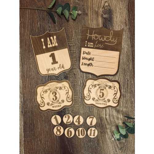 Cowboy Baby Milestone Markers: Laser-Cut Basswood Photo Props