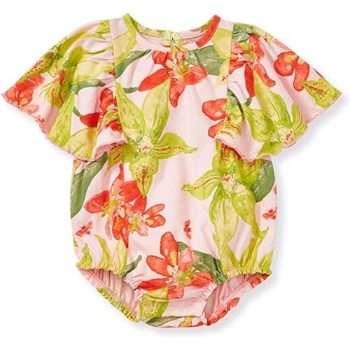 Burt's Bees Baby Baby Girls Romper - 100% Organic Cotton, One-Piece Shortall Girl Outfit for Sizes Newborn to 24 Months