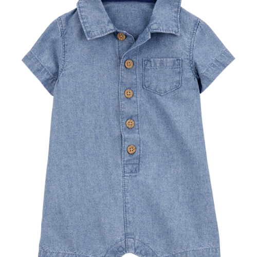 Chambray Baby Chambray Polo Romper | Carter’s Oshkosh Canada