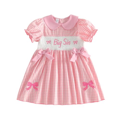 Big Sister Little Sister Matching Outfits Short Sleeve Bubble Romper Smocked Dress Toddler Girl Summer Clothes
