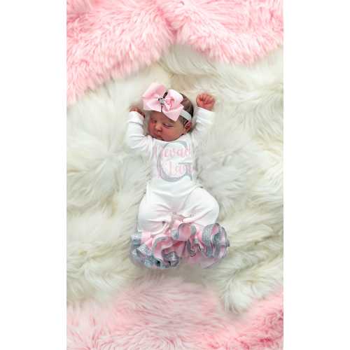 Personalized BabyGirl Bodysuit Set, Custom Name Outfit, Matching Bow & Anklets, Perfect Newborn Photoshoots, Baby Shower, Coming Home Outfit