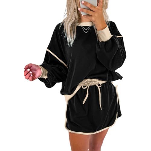 Ecosunny 2 Piece Sets for Women Casual Tracksuit Sweatshirt Waist Skirted Skorts Matching Set Lounge Wear Sweat Suit