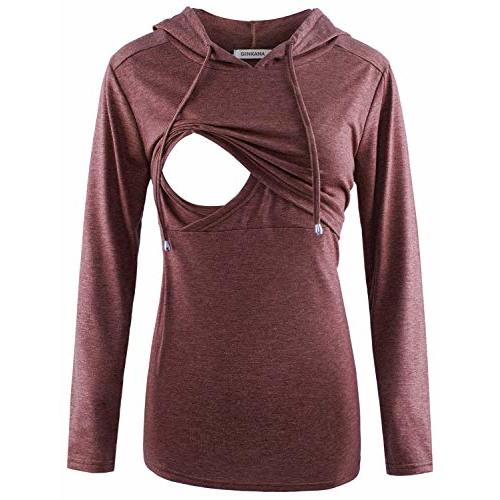 GINKANA Women's Nursing Hoodie Sweatshirt Long Sleeves Breastfeeding Maternity Tops Casual Clothes