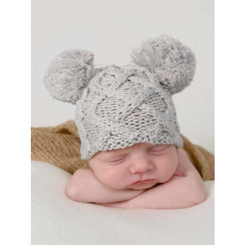 Cable Knit Newborn Pom Hat, Birch