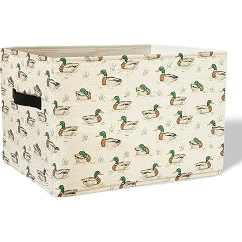 Cute Mallard Duck Storage Basket Bins With Handles for Girls Kids, Cute Mallard Duck Foldable Organizer Basket Toybox for Girls Room Nursery Bedroom Bathroom Clothes Toys Books