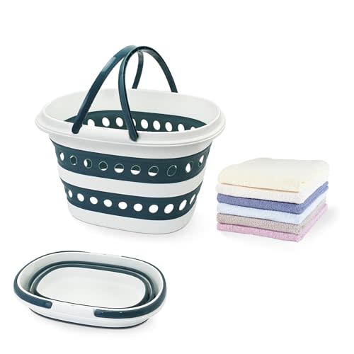 Compact Collapsible Laundry Basket, Small Size Pop-Up Hamper Perfect for Bedroom Side,Bathroom,Travel, Not for Large Families, Foldable with Handle, Measures 16 x 12.5 x 9.5 In, (Blue)