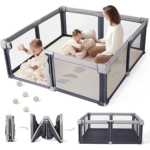 Sweeby Baby Playpen, 79x71 Inch Baby Gate Playpens for Babies and Toddlers, Extra Large Playpen with Door Play Yard for Fence Indoor and Outdoor Play Pen,Space Gray