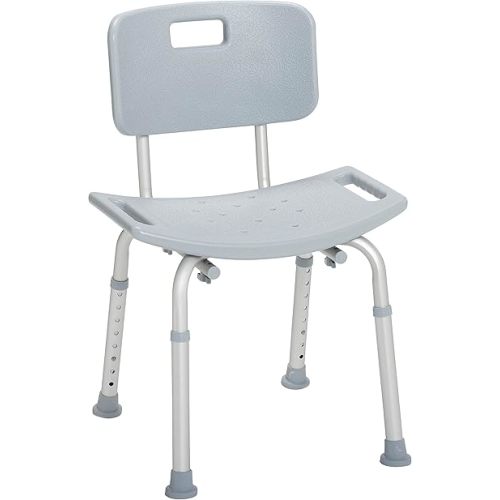 Drive Medical Shower Chair with Back - Adjustable Bathroom Bench - Suction Feet - Lightweight Durable Construction - Comfortable Contoured Seat - Grey