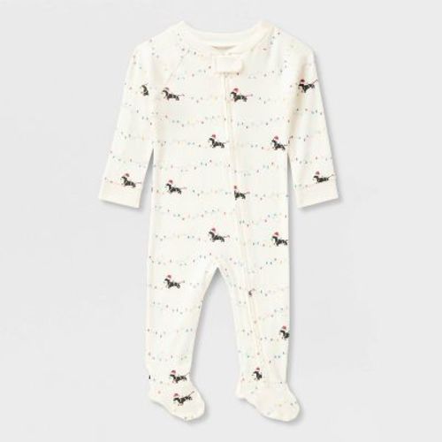 Baby Holiday Dachshund Matching Family Cotton Footed Pajamas - Wondershop™ Cream 3-6M