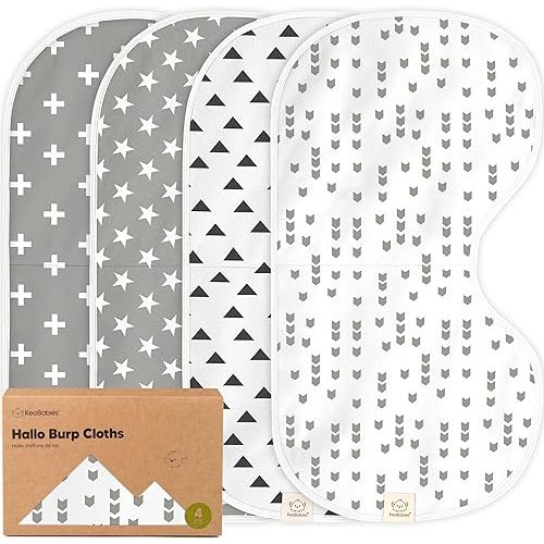 KeaBabies 4-Pack Baby Burp Cloths Baby Girl, Boy - Organic Cotton Burp Cloth, Extra Large, Absorbent, Soft Burping Cloths & Bibs Set for Babies, Newborn Burp Clothes, Thick Burp Rags (Grayscape)