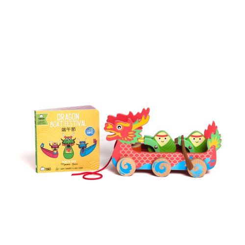 Dragon Boat Book with Wooden Dragon Boat Pull Along Toy — Bitty Bao Chinese Bilingual Books & Toys