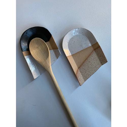Handmade Ceramic Spoon Rest: Rustic Stoneware Kitchen Decor