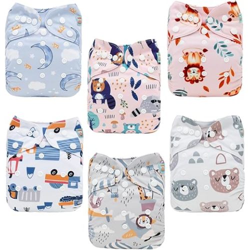 ALVABABY Baby Cloth Diapers 6 Pack with 12 Inserts Cloth Diaper Covers Adjustable Washable Reusable for Baby Girls and Boys 6DM119A