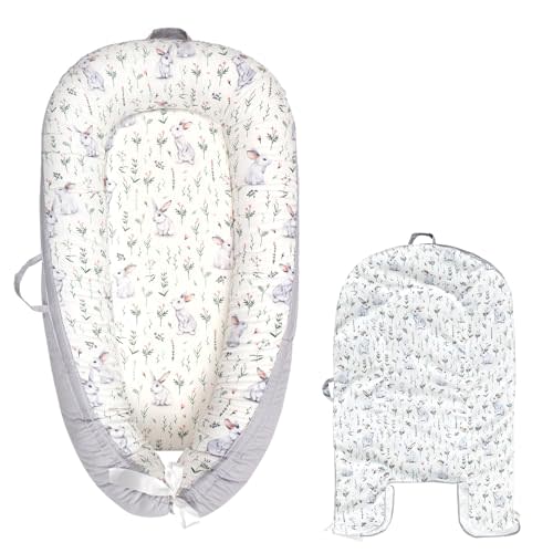 HOUSEYUAN Baby Lounger Replaceable Cover Baby Nest Backup Cover 100% Cotton Breathable Machine Washable (Rabbit)