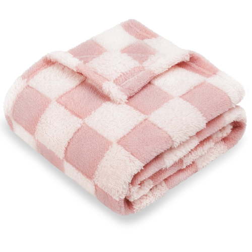 Baby Blanket for Girls, 3D Checkered Fleece, Fluffy LightWeight 30 x 40 Inch Soft Cozy Small Warmer