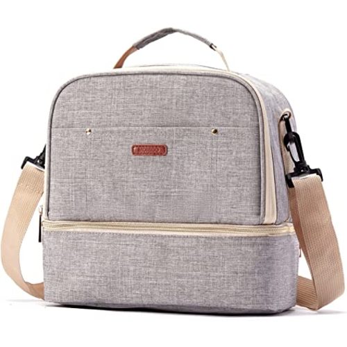 Breast Pump Bag Cooler Compartment Moistureproof Bag Double Layer for Mother Breast Milk Pump Lunch Bag Outdoor Working (Grey)