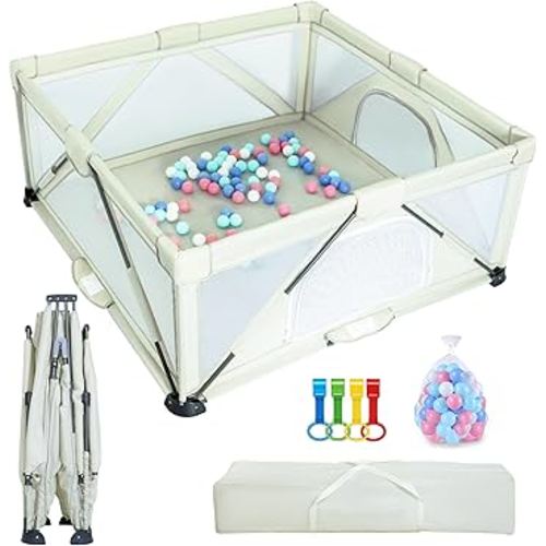 Baby Playpen Foldable 59X59 inch, Large Play Yard,Playpen for Babies and Toddlers, Play Pens for Babies and Toddlers with Gate, Indoor & Outdoor Portable Play Pen