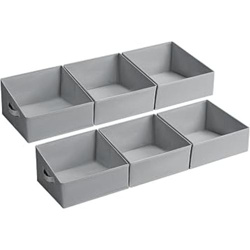 DIMJ Storage Bins for Closet, Trapezoid Storage Bins with Front Handle, Fabric Storage Baskets for Shelves, Line Closet Organizers for Toys, Boooks, Clothes, 6 Packs (Grey)