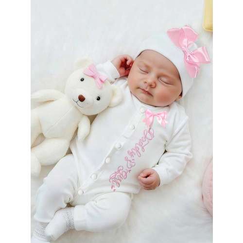 SHEIN 2Pcs Set Newborn Coming Home Outfits Baby Girl Photography Romper Embroidery Jumpsuit With Ribbon Bowknot Hat | SHEIN USA