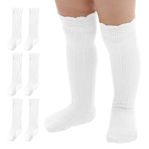 American Trends 3-Pack Girls Ruffled Knee High Socks with Bows | 3-Pack Value Set, Ruffled Cuff Detail, Bow Accent, Knee-High Length, Baby and Toddler Sizing