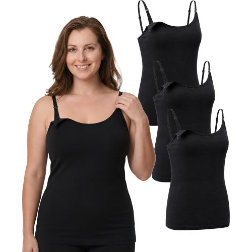 Under Control 3-Pack 76% Premium Modal Nursing Cami Tank Tops with Built-in Bra, Breastfeeding Maternity Camisole Tops
