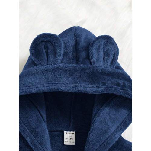 SHEIN Baby Boy Unisex Solid Color 3D Ear Hooded Long Sleeve Thick Flame Retardant Bathrobe | SHEIN USA