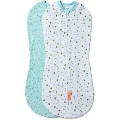 SwaddleMe by Ingenuity Compression Baby Swaddle Pod, Two-Way Zipper for Easy Diaper Changes, Improves Sleep & Calms Startle Reflex, 0-2 Months, 1.0 TOG, 2-Pack - Little Bees