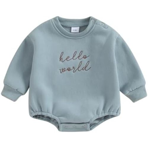 BULINGNA Newborn Baby Boy Girl Clothes Hello World Fleece Sweatshirt Romper Bubble Oversized Bodysuit Coming Home Outfit