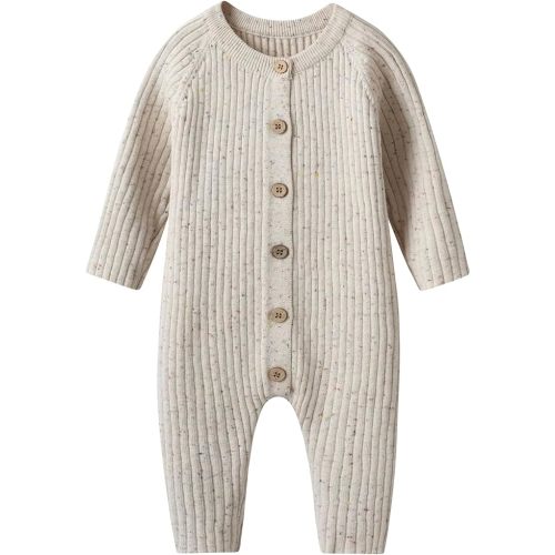 Auro Mesa Newborn Baby Knit Sweater Romper Coverall Outfits One-Piece Jumpsuit Organic Cotton for Infant Baby Boys, Girls