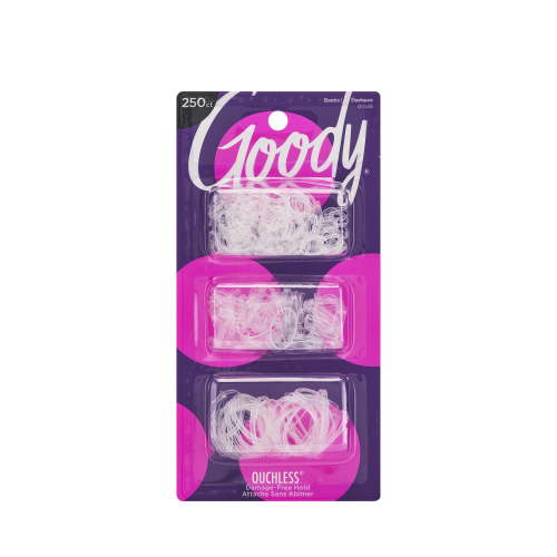 Goody Ouchless Mini Poly Band Hair Ties, No Metal Gentle Hair Elastics, Clear, 250 Ct