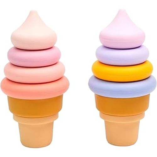 2-Pack Silicone Ice Cream Stacking Toy | Montessori Toys for Toddlers | Toys for 1 2 3 4 5 Year Old Boys & Girls | Toddler Learning Activities | Educational Toys | Sensory Toy for Infants