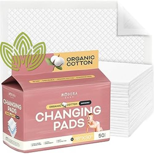 Organic Cotton Disposable Changing Pad Liners | XL-Large (30x18) Hypoallergenic Super Soft Ultra Absorbent & Waterproof Quilted Underpads for Baby Diaper Table & Travel, Leak Proof, Mess Free, 50-Pack
