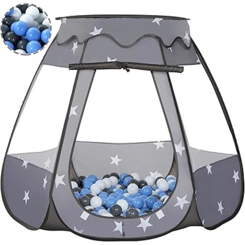 Baby Ball Pit for Toddler with 50 Balls, Kids Pop Up Play Tent for Girls, Princess Toys Gifts for Children Indoor & Outdoor Playhouse (Black: Gray/White/Babyblue, 109x90cm/50 Balls)