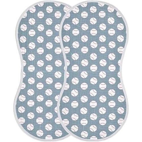 Baby Muslin Burp Cloths Set of 2 Baseball Blue Muslin Washcloths American Sport Championship Patch Sports Milk Spit Up Rags Soft Newborn Towel for Unisex Boys and Girls, 22 x 11 Inch