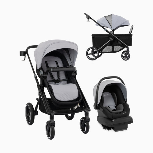 Evenflo Transformer Stroller to Wagon Travel System featuring LiteMax NXT Infant Car Seat - Fog Gray