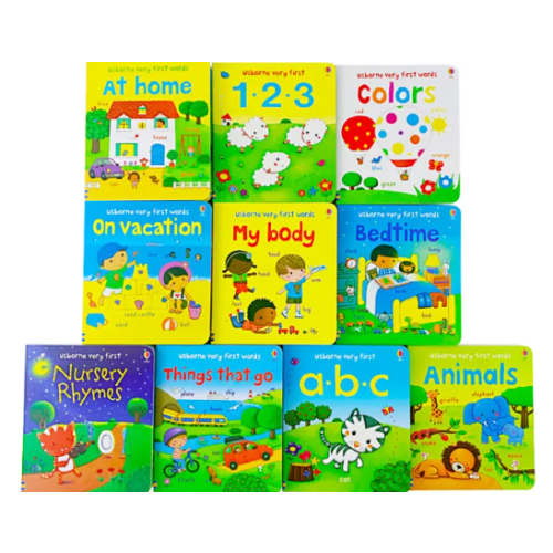 PH Ready Stock】10 Books Seriers Usborne Very First Words Hardcover Board Book with Box English Picture Children's Book Cognitive Development Preschool Educational Toy Building Vocabulary Learning Materials for Kids ( Aged 0-5) Toddler Beginner Reader